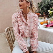 Load image into Gallery viewer, Ruffle Plaid Shirt Blouse