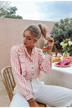 Load image into Gallery viewer, Ruffle Plaid Shirt Blouse