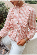 Load image into Gallery viewer, Ruffle Plaid Shirt Blouse
