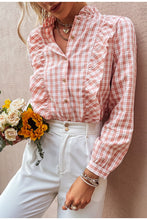 Load image into Gallery viewer, Ruffle Plaid Shirt Blouse