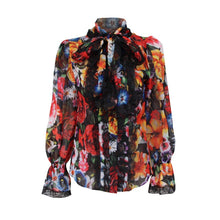 Load image into Gallery viewer, Designer Floral Bowknot Flare Sleeve Chiffon Lace Blouse - Pretty Fashionation