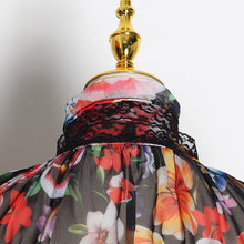 Load image into Gallery viewer, Designer Floral Bowknot Flare Sleeve Chiffon Lace Blouse - Pretty Fashionation
