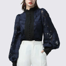 Load image into Gallery viewer, Vintage Pearl Lace Lantern Sleeves Blouse