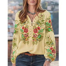 Load image into Gallery viewer, Bohemian Floral Embroidery Lantern Sleeve Blouse