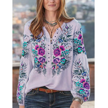 Load image into Gallery viewer, Bohemian Floral Embroidery Lantern Sleeve Blouse