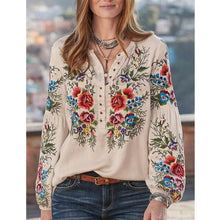 Load image into Gallery viewer, Bohemian Floral Embroidery Lantern Sleeve Blouse