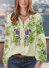 Load image into Gallery viewer, Bohemian Floral Embroidery Lantern Sleeve Blouse