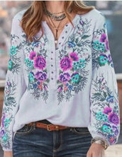 Load image into Gallery viewer, Bohemian Floral Embroidery Lantern Sleeve Blouse