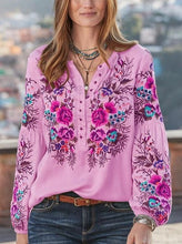 Load image into Gallery viewer, Bohemian Floral Embroidery Lantern Sleeve Blouse
