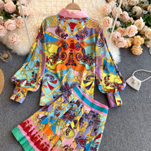 Load image into Gallery viewer, Exotic Lapel Puff Sleeve Shirt & Skirt Two Piece Set - Pretty Fashionation