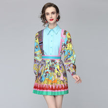 Load image into Gallery viewer, Exotic Lapel Puff Sleeve Shirt & Skirt Two Piece Set - Pretty Fashionation