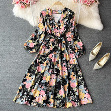 Load image into Gallery viewer, Vintage Floral Puff Sleeve Maxi Dress - Pretty Fashionation