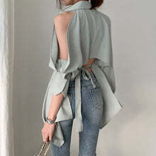 Load image into Gallery viewer, Hollow Out Tie-Waist Shirt Blouse - Pretty Fashionation