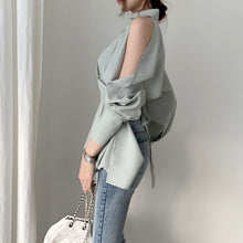 Load image into Gallery viewer, Hollow Out Tie-Waist Shirt Blouse - Pretty Fashionation