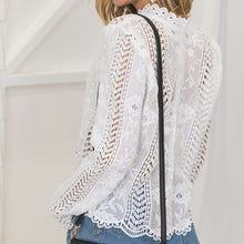 Load image into Gallery viewer, Stand Collar Lace Hollow Out Top Blouse - Pretty Fashionation