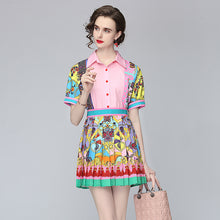 Load image into Gallery viewer, Exotic Lapel Puff Sleeve Shirt & Skirt Two Piece Set - Pretty Fashionation