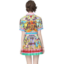 Load image into Gallery viewer, Exotic Lapel Puff Sleeve Shirt & Skirt Two Piece Set - Pretty Fashionation