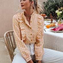 Load image into Gallery viewer, Ruffle Plaid Shirt Blouse