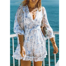 Load image into Gallery viewer, Vintage Bohemian Turquoise Sweet Blue Ruffles Dress - Pretty Fashionation