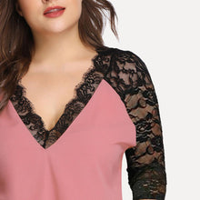 Load image into Gallery viewer, Plus Size Three Quarter V-Neck Lace Blouse - Pretty Fashionation