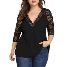 Load image into Gallery viewer, Plus Size Three Quarter V-Neck Lace Blouse - Pretty Fashionation