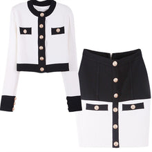 Load image into Gallery viewer, Designer Knit Color-block Two Piece Cardigan and Skirt
