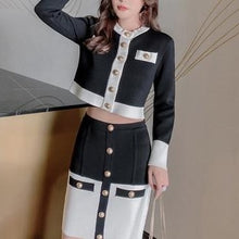 Load image into Gallery viewer, Designer Knit Color-block Two Piece Cardigan and Skirt
