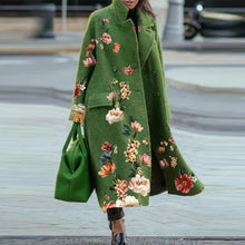 Load image into Gallery viewer, Designer Vintage Retro Green Floral Wool Coat