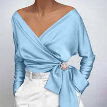 Load image into Gallery viewer, Elegant Knotted V Neck Satin Top Blouse
