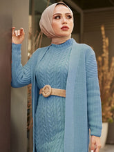 Load image into Gallery viewer, Two Piece Modest Knitwear Dress Cardigan Set