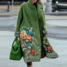 Load image into Gallery viewer, Designer Vintage Retro Green Floral Wool Coat