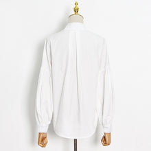 Load image into Gallery viewer, Designer Golden Button Lantern Sleeve Shirt Blouse