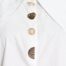 Load image into Gallery viewer, Designer Golden Button Lantern Sleeve Shirt Blouse