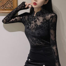 Load image into Gallery viewer, Cheongsam Mandarin Collar Embroidered Lace Blouse