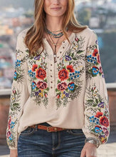 Load image into Gallery viewer, Bohemian Floral Embroidery Lantern Sleeve Blouse