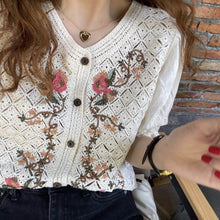 Load image into Gallery viewer, Embroidered Crochet Cardigan Top