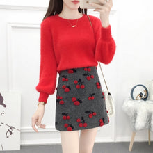 Load image into Gallery viewer, Two Piece Set Mohair Pullover And Embroidery Mini Skirt