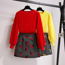 Load image into Gallery viewer, Two Piece Set Mohair Pullover And Embroidery Mini Skirt
