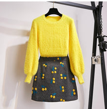 Load image into Gallery viewer, Two Piece Set Mohair Pullover And Embroidery Mini Skirt