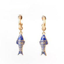 Load image into Gallery viewer, Blue Marine Fish Charms Stud Pendant Earrings