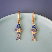 Load image into Gallery viewer, Blue Marine Fish Charms Stud Pendant Earrings