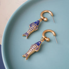Load image into Gallery viewer, Blue Marine Fish Charms Stud Pendant Earrings