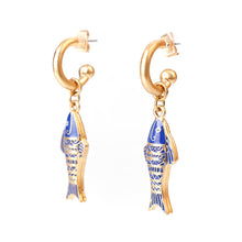 Load image into Gallery viewer, Blue Marine Fish Charms Stud Pendant Earrings