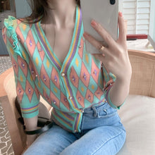 Load image into Gallery viewer, Designer Harlequin Knitted Cardigan Sweater