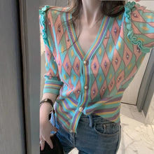 Load image into Gallery viewer, Designer Harlequin Knitted Cardigan Sweater