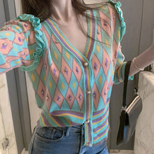 Load image into Gallery viewer, Designer Harlequin Knitted Cardigan Sweater
