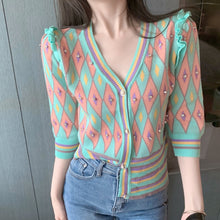 Load image into Gallery viewer, Designer Harlequin Knitted Cardigan Sweater
