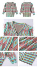 Load image into Gallery viewer, Designer Harlequin Knitted Cardigan Sweater