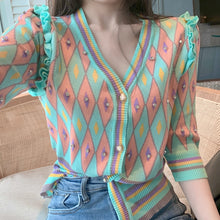 Load image into Gallery viewer, Designer Harlequin Knitted Cardigan Sweater