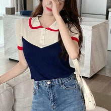 Load image into Gallery viewer, Vintage Retro Knitted Snow White Lapel Top T-shirt
